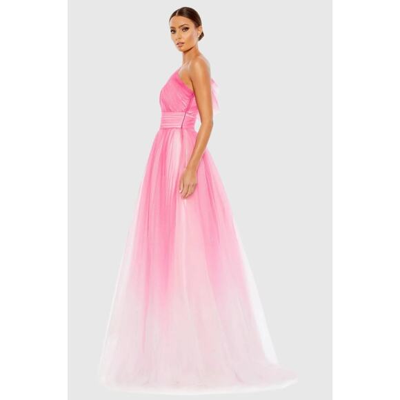 NWT MAC DUGGAL Pink Glitter Ombre Ruffled One Shoulder Ballgown - Picture 3 of 4